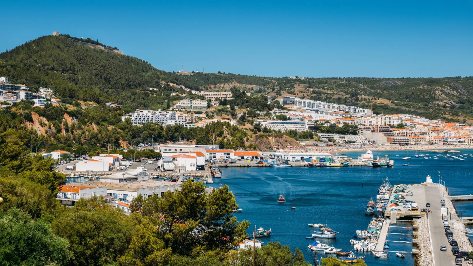 View of Sesimbra, Setubal Portugal on the Atlantic Coast