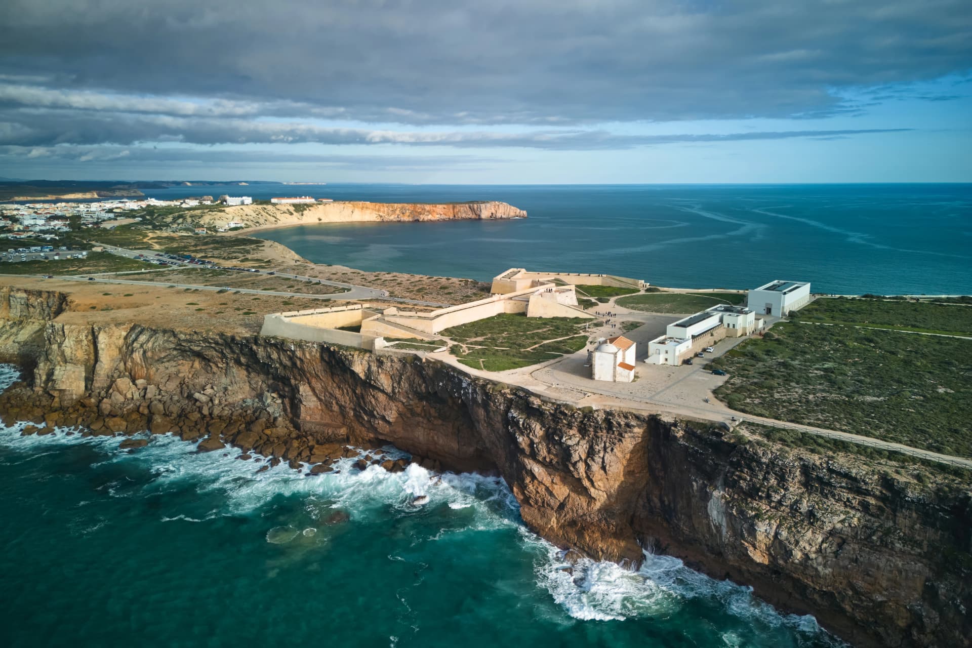 Dramatic view of the Sagres Fortress from above in Portugal