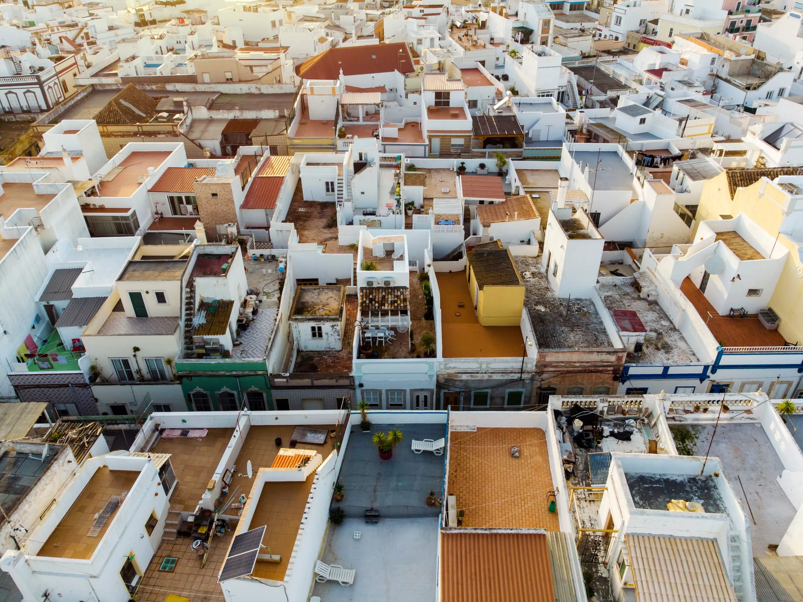 Aerial view of the cubist traditional architecture of Olhao, Algarve, Portugal