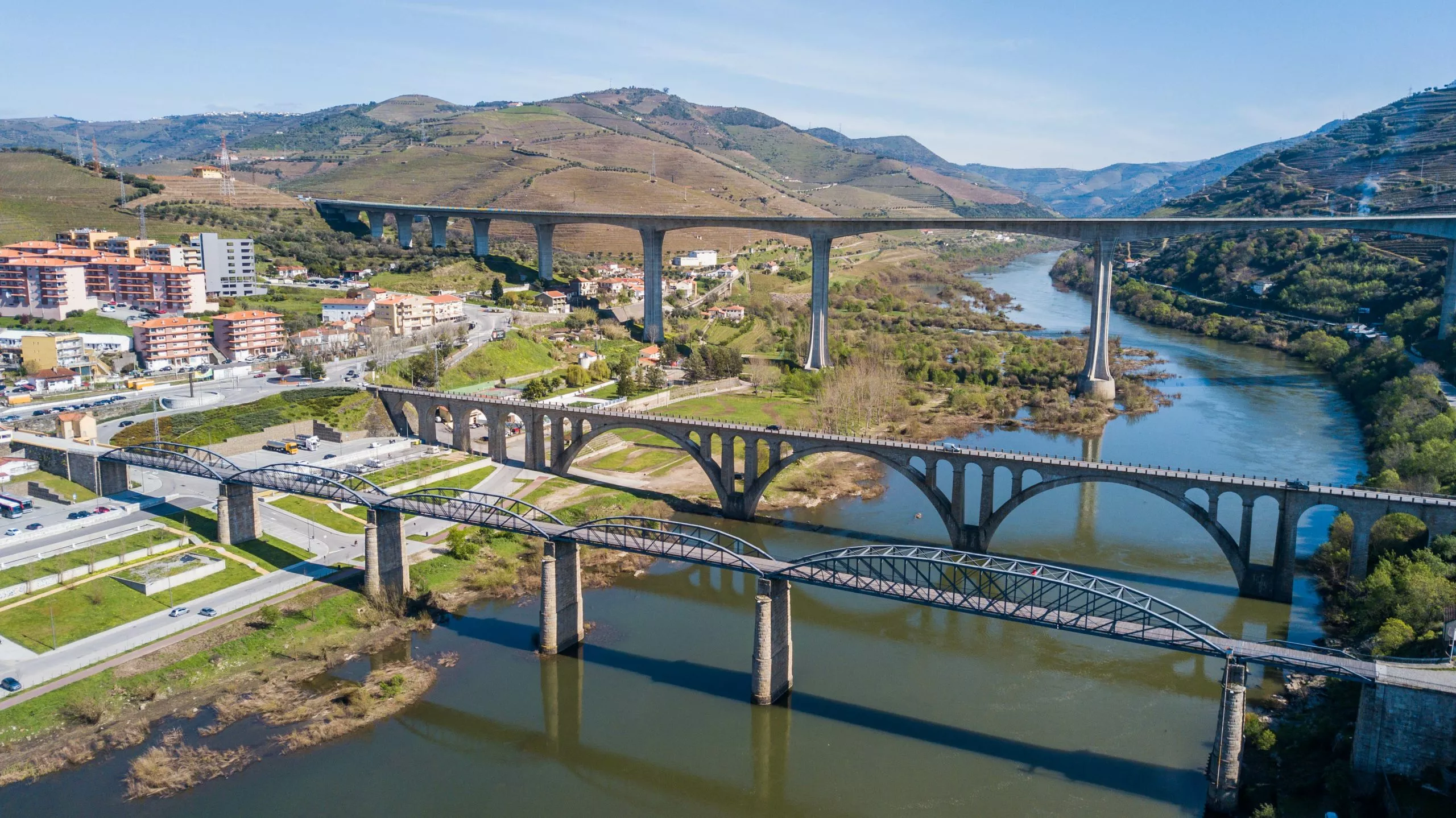 Bridges in the Douro river valley in the city of Peso da Régua, Portugal